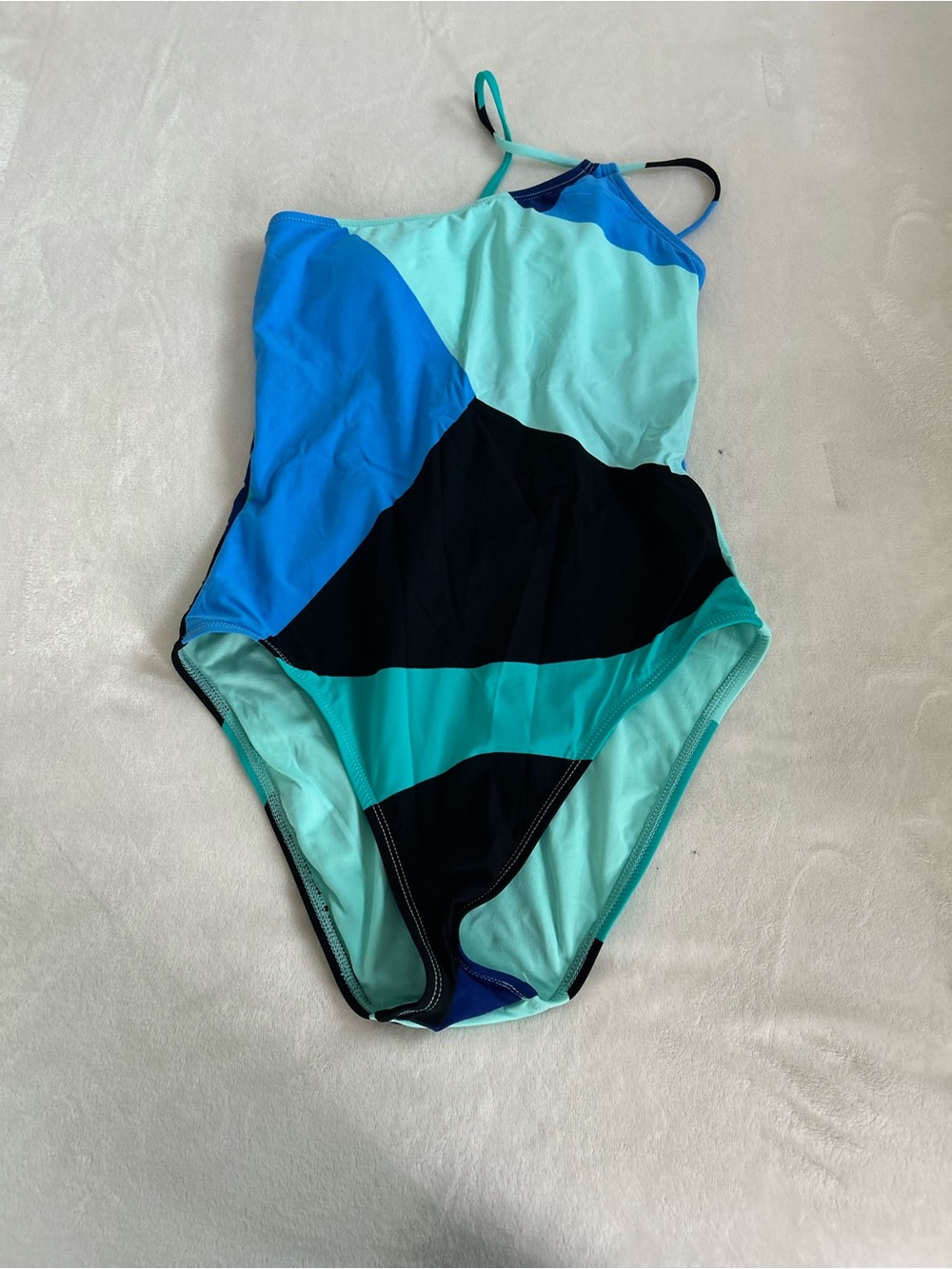 Womens Colorblock One-Piece Swimsuit in Teal & Blue